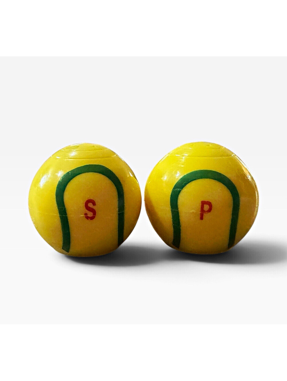 Vintage Ceramic Tennis Ball Salt & Pepper Shaker Set, Yellow Green Red